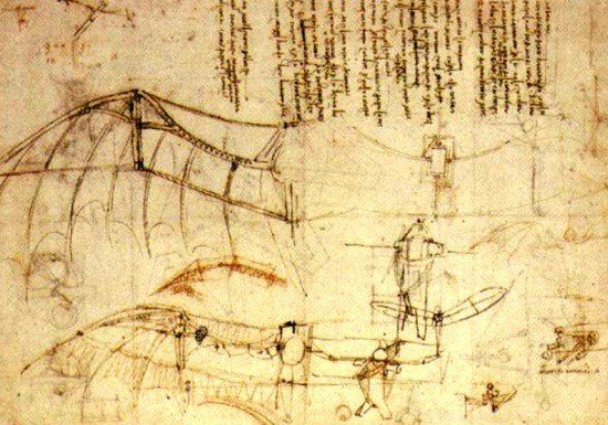 imagem de uma ilustração antiga de um equipamneto de voo